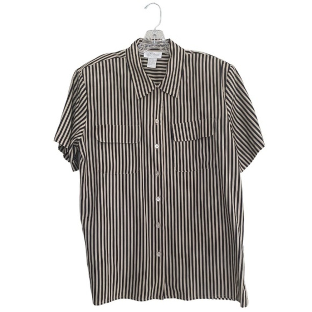 K Arnold unisex  silk black and cream striped shirt.